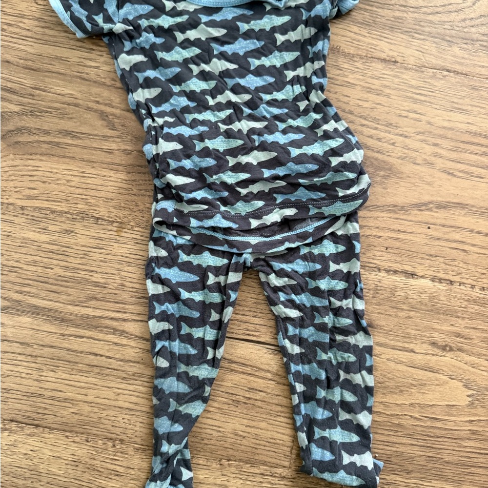 Kickee Pants Blue and Teal Shark Print Pajama Set